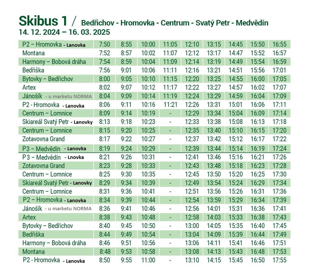 Skibus 1 zelený Špindl