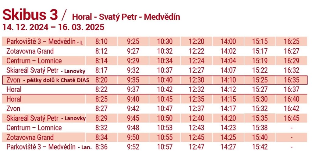 Skibus 3 červený - Špindl